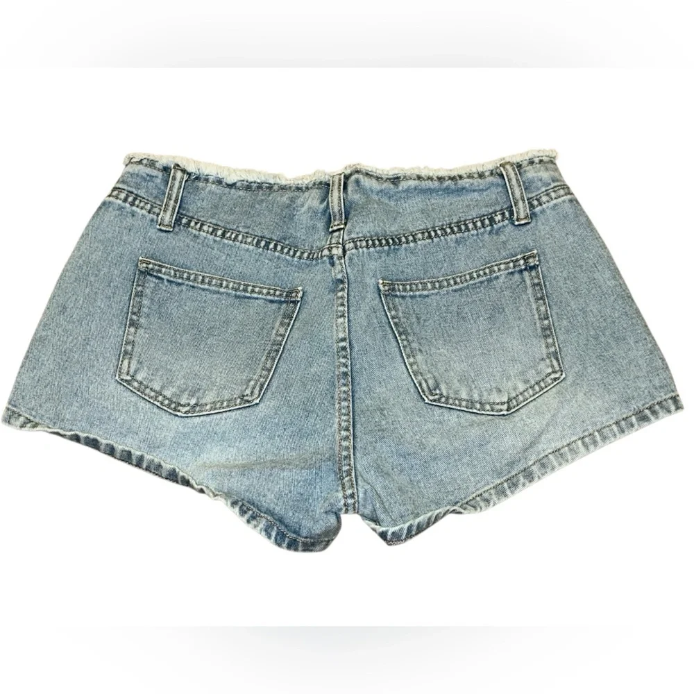 100% cotton lace-up light wash denim shorty-shorts size women’s 6 by wild fable - Picture 4 of 10